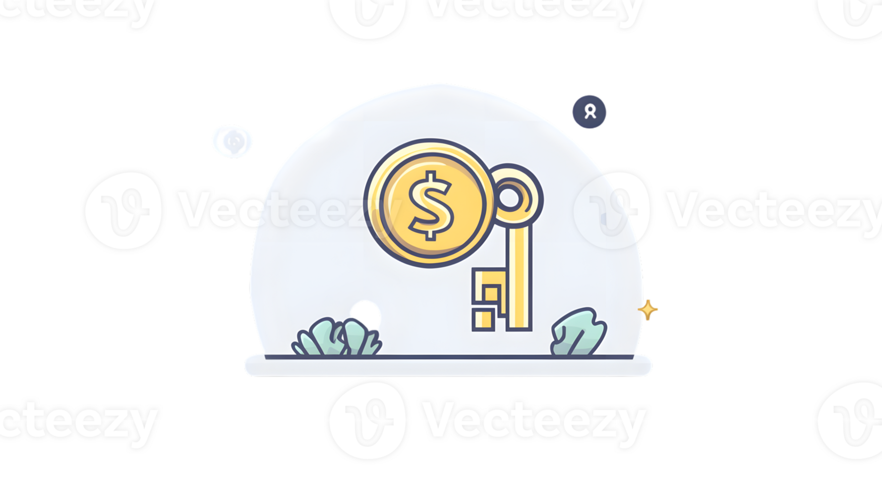 Unlocking Financial Success A Key and Dollar Coin in a Secure Bubble png