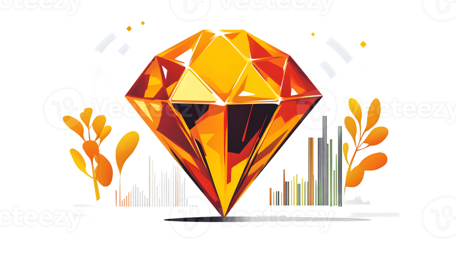 Vibrant Orange Gemstone with Abstract Elements and Data Visualization Icons png