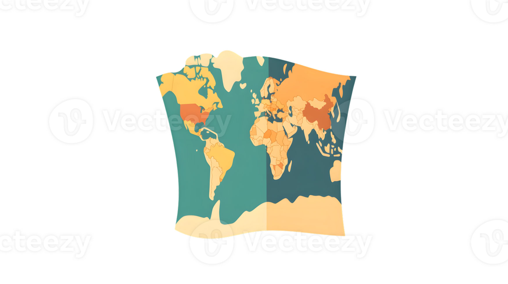 World Map Illustration with Colorful Continents and Oceans for Educational and Design Purposes png
