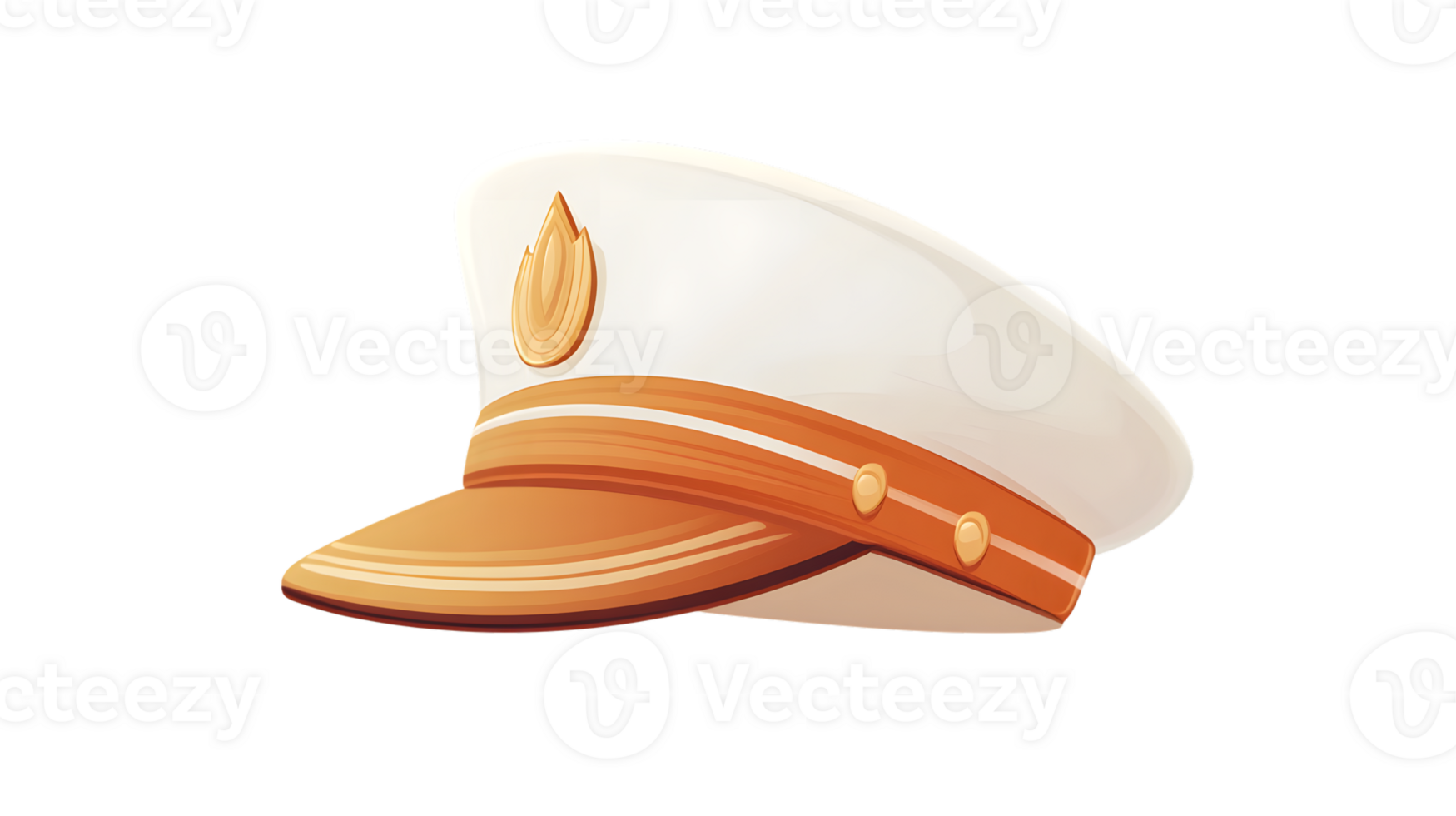 White MilitaryStyle Cap with Gold Emblem and Visor for Uniforms and Costumes png