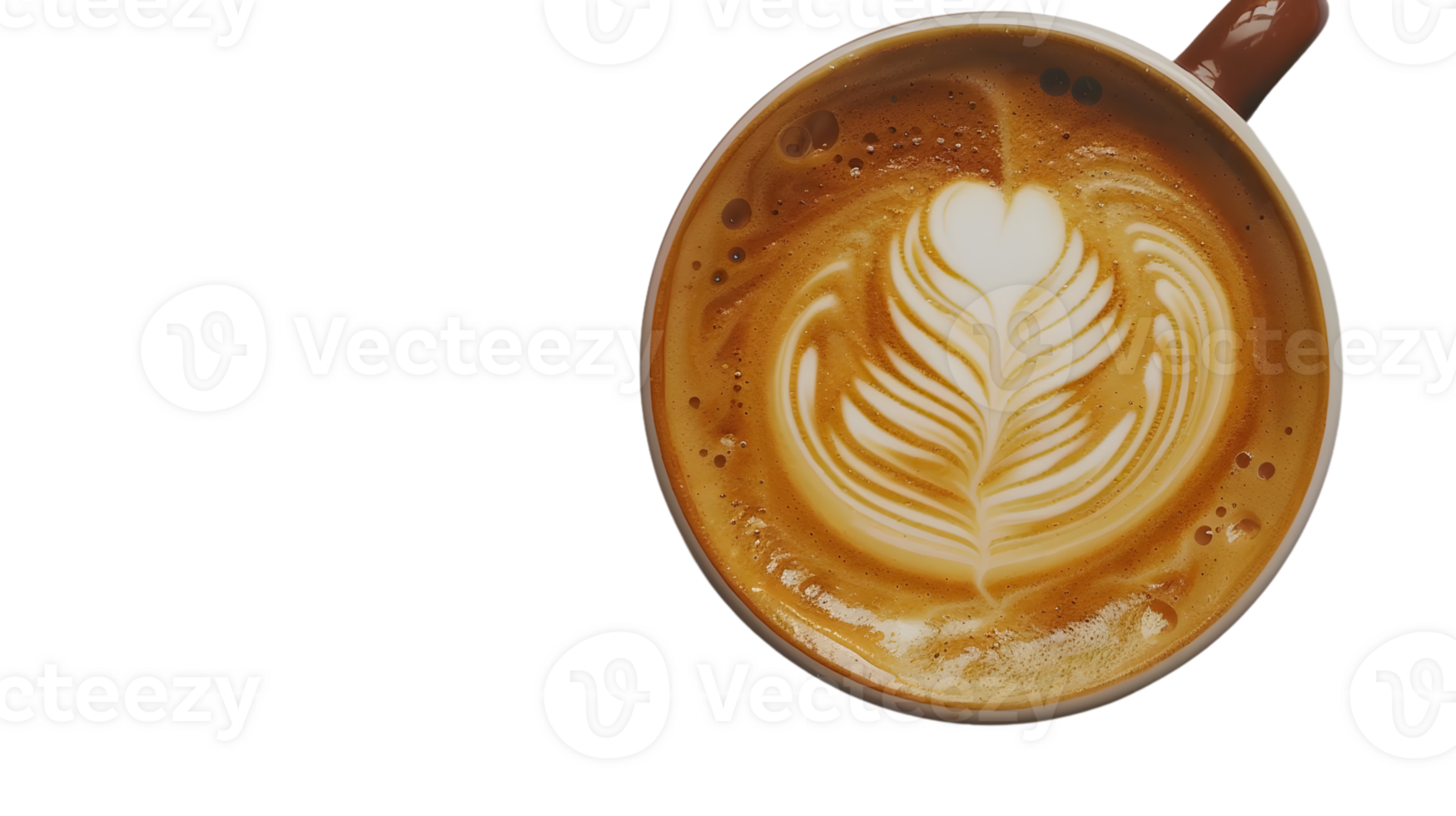 A beautifully crafted latte art coffee in a white cup with a heart design perfect for cafes an png