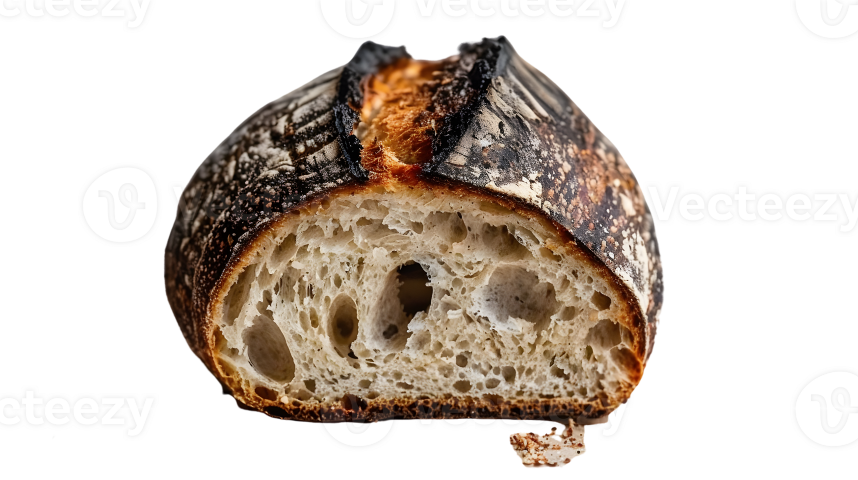 A rustic sourdough bread loaf with a golden crust and airy interior perfect for culinary and f png
