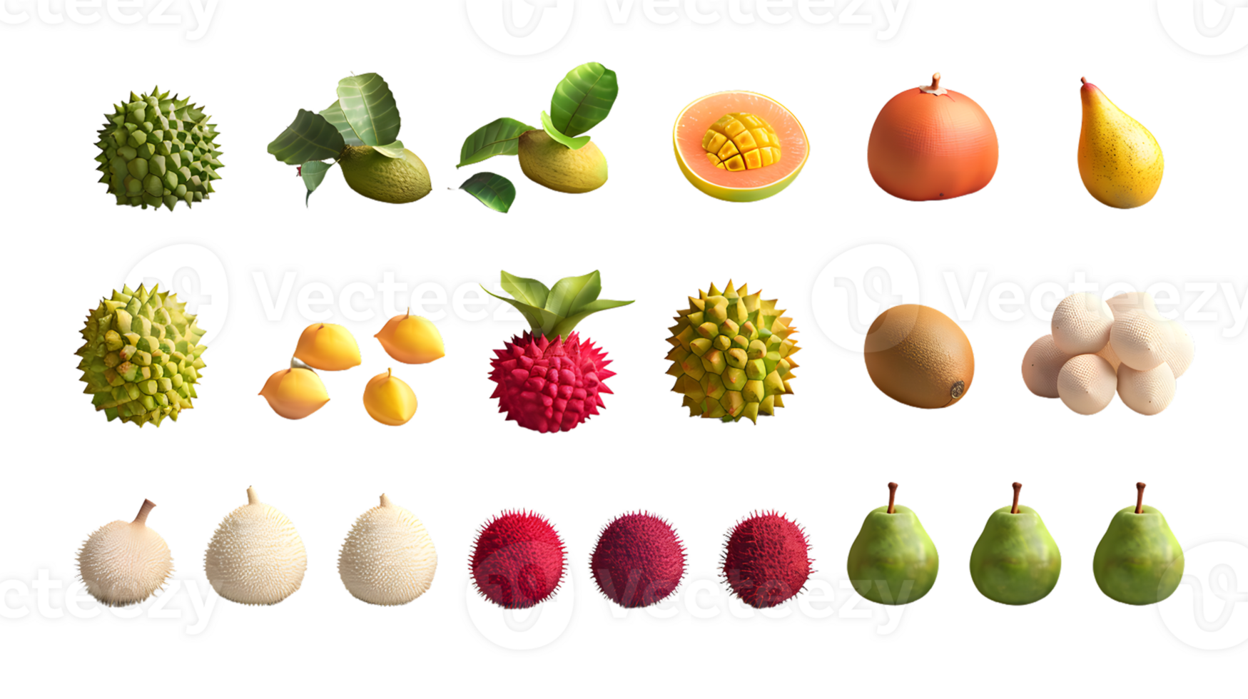 A vibrant collection of exotic and tropical fruits displayed against a black background ideal png