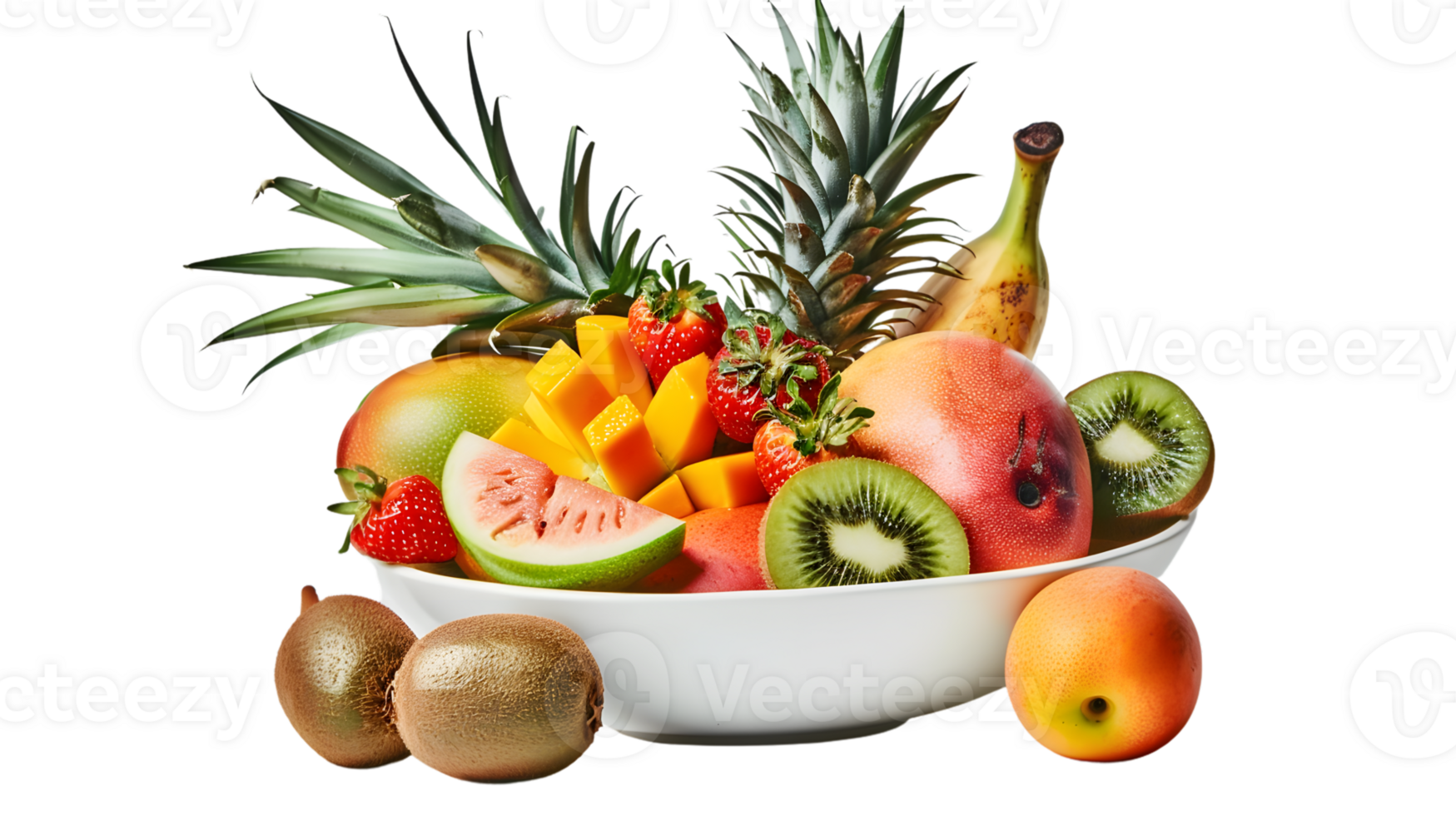 A vibrant bowl of assorted fresh fruits including tropical and citrus varieties perfect for h png