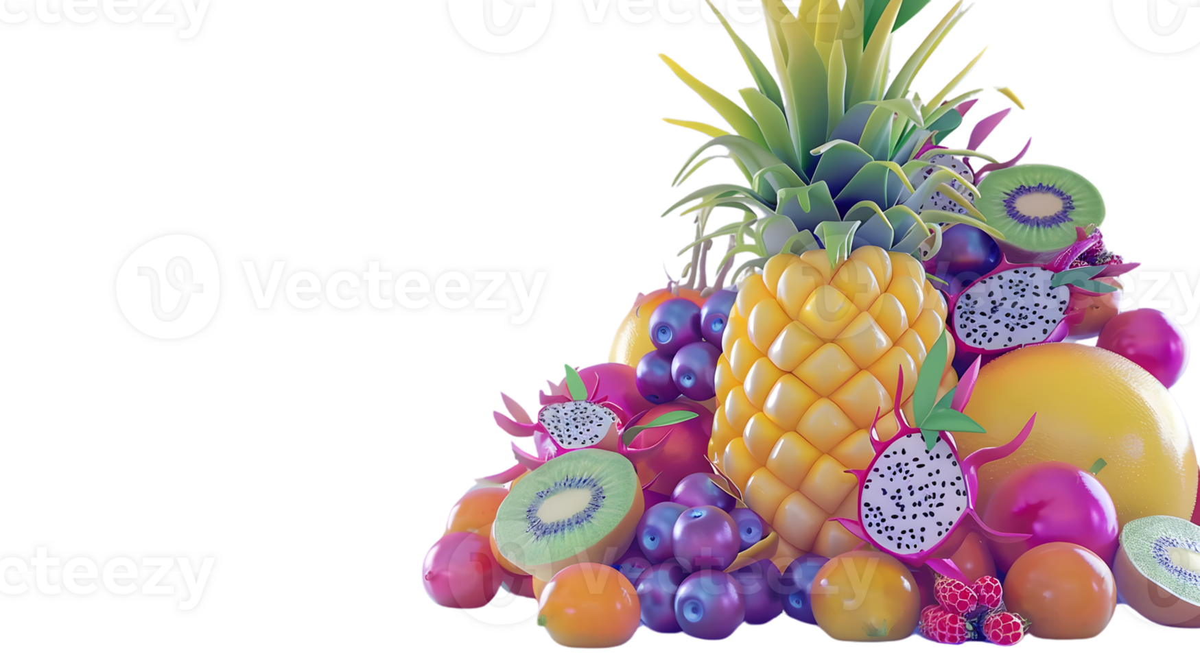 A vibrant collection of tropical and exotic fruits arranged in a colorful display png