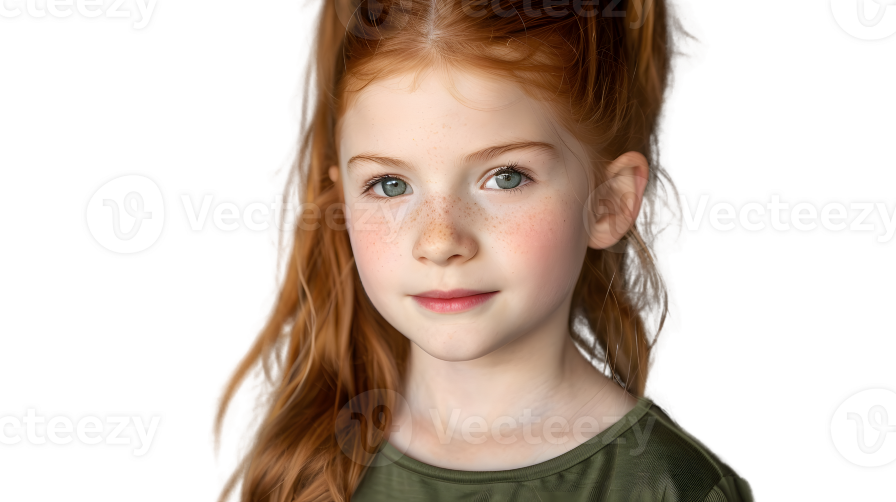Child with Freckles and Red Hair Wearing a Green Top Perfect for Family Childhood and Innoc png