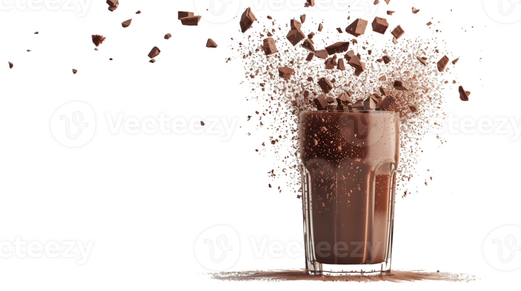 Chocolate Explosion in a Glass A Dynamic and Tempting Beverage Scene with Rich Fragments png