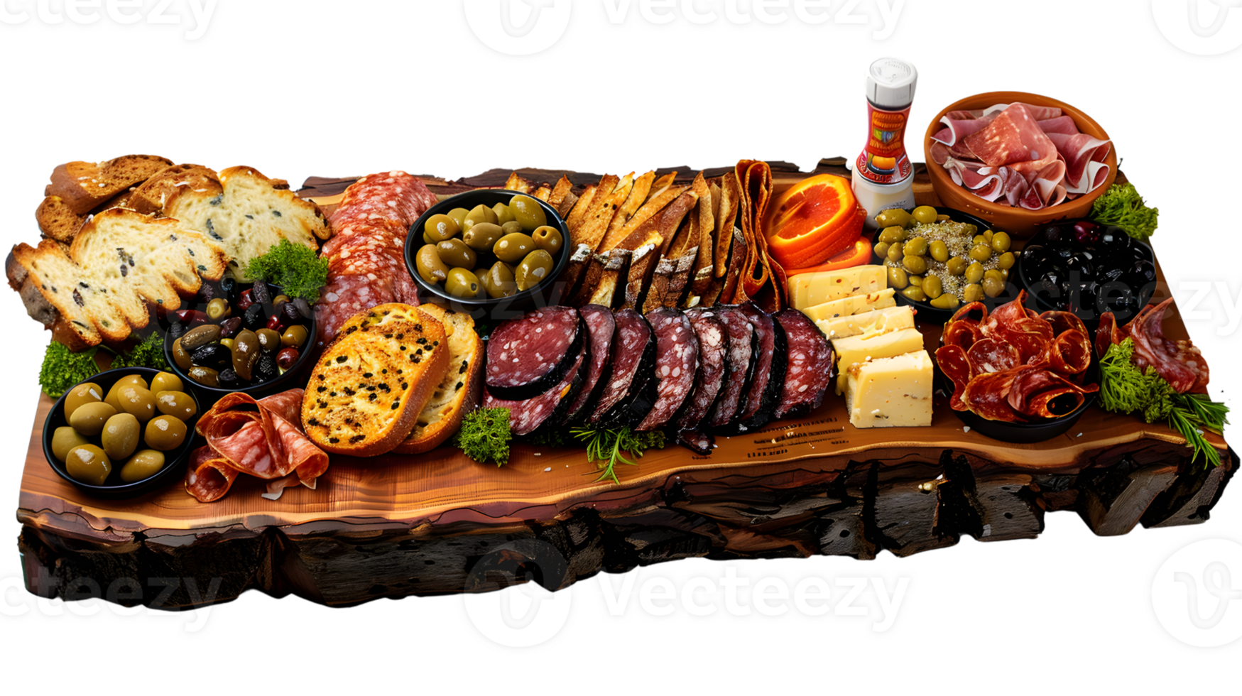 Charcuterie Board with Salami Cheese Olives and Bread png