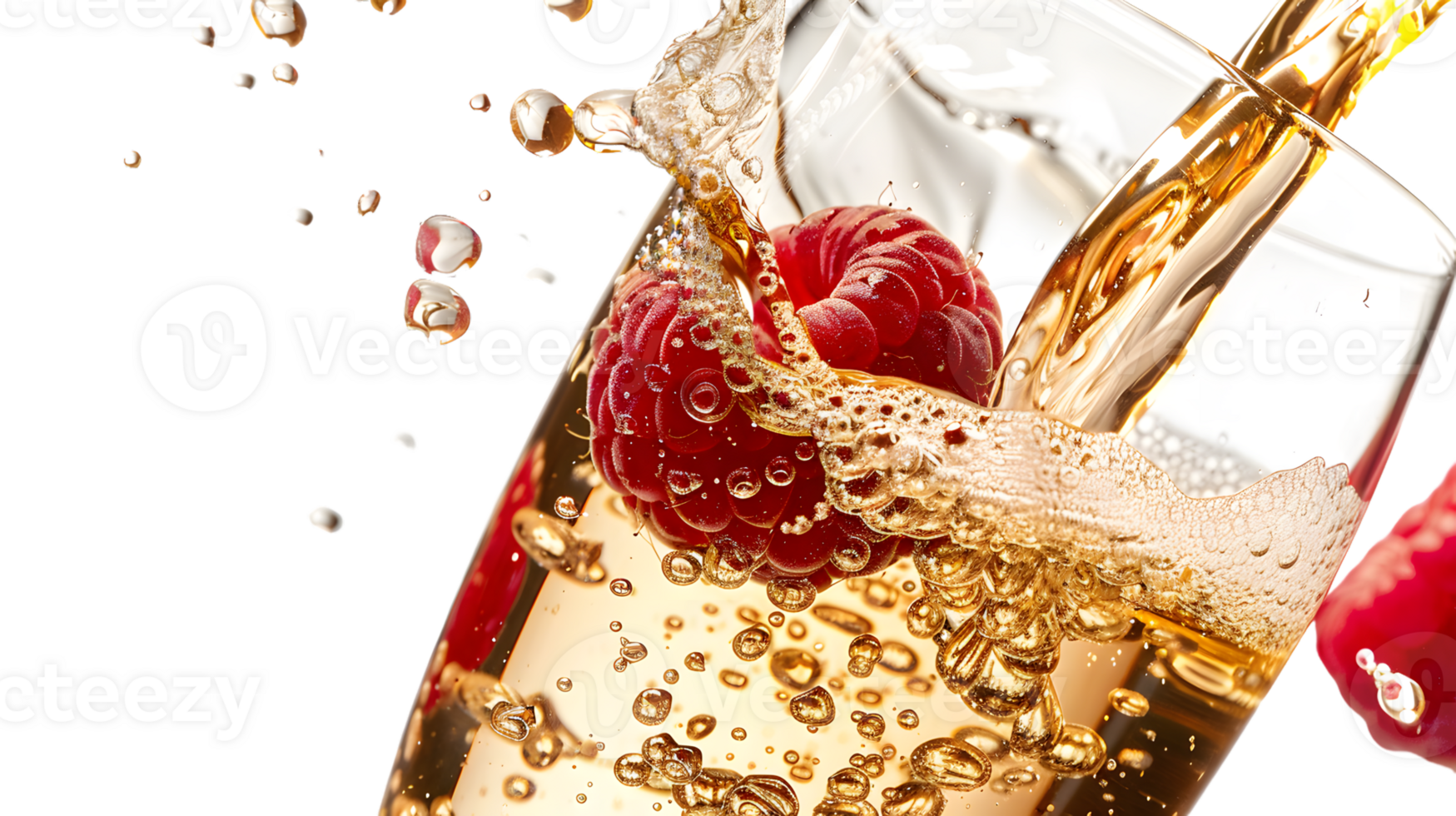 Champagne splash with raspberry garnish png