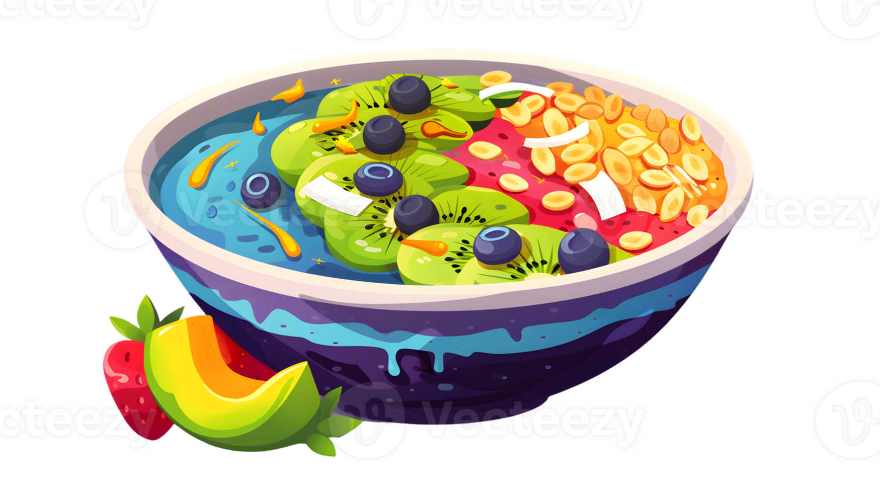 Colorful Fruit Salad in a Bowl with Fresh Ingredients and Vibrant Layers png