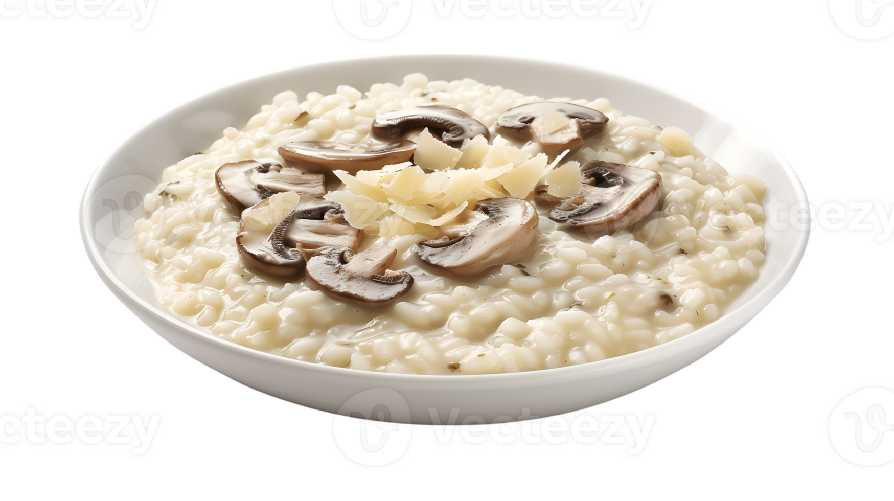 Creamy Mushroom Risotto with Parmesan Cheese in a White Bowl png