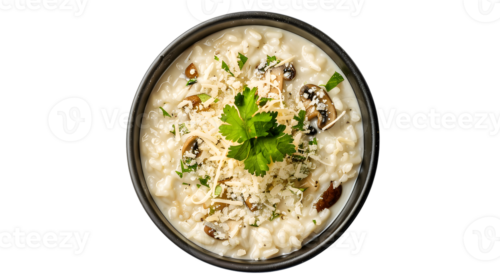 Creamy Mushroom Risotto in a Bowl with Fresh Herbs and Grated Cheese png