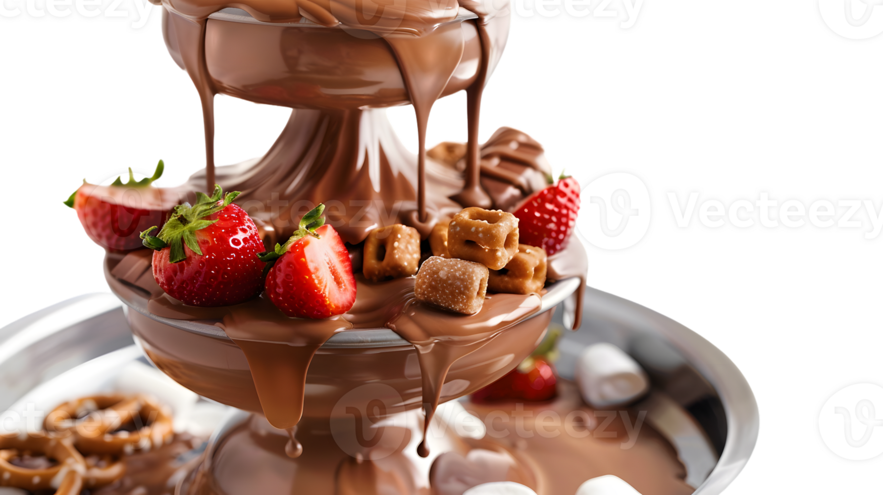 Decadent Chocolate Fondue with Fresh Strawberries and Crunchy Pretzels Perfect for Dessert or png