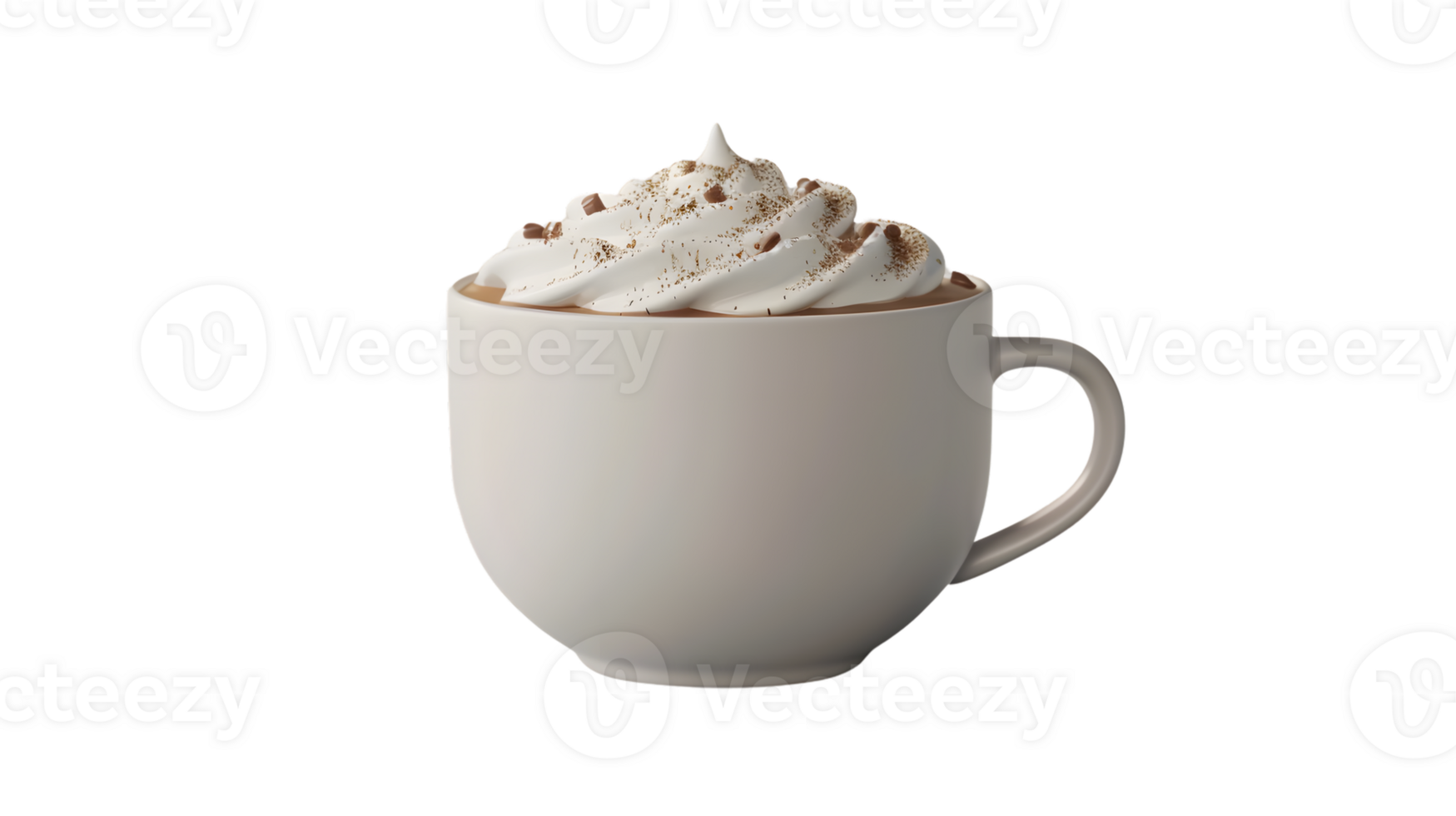 Delicious Hot Beverage with Whipped Cream and Chocolate Toppings in a Ceramic Mug png