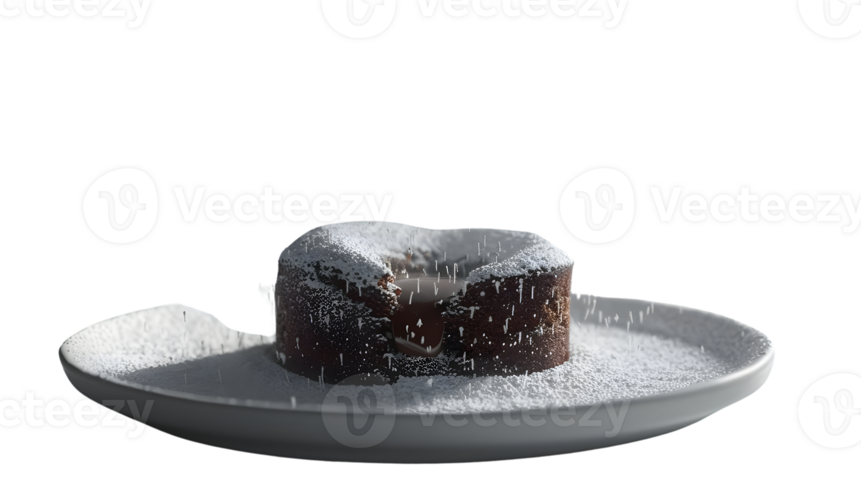 Delicious Chocolate Cake with Powdered Sugar on a Plate Perfect for Dessert Photography and Cu png