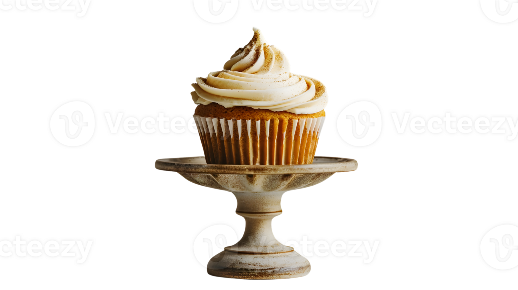 Delicious Cupcake on a Ceramic Stand with Whipped Frosting and Cinnamon Sprinkles png