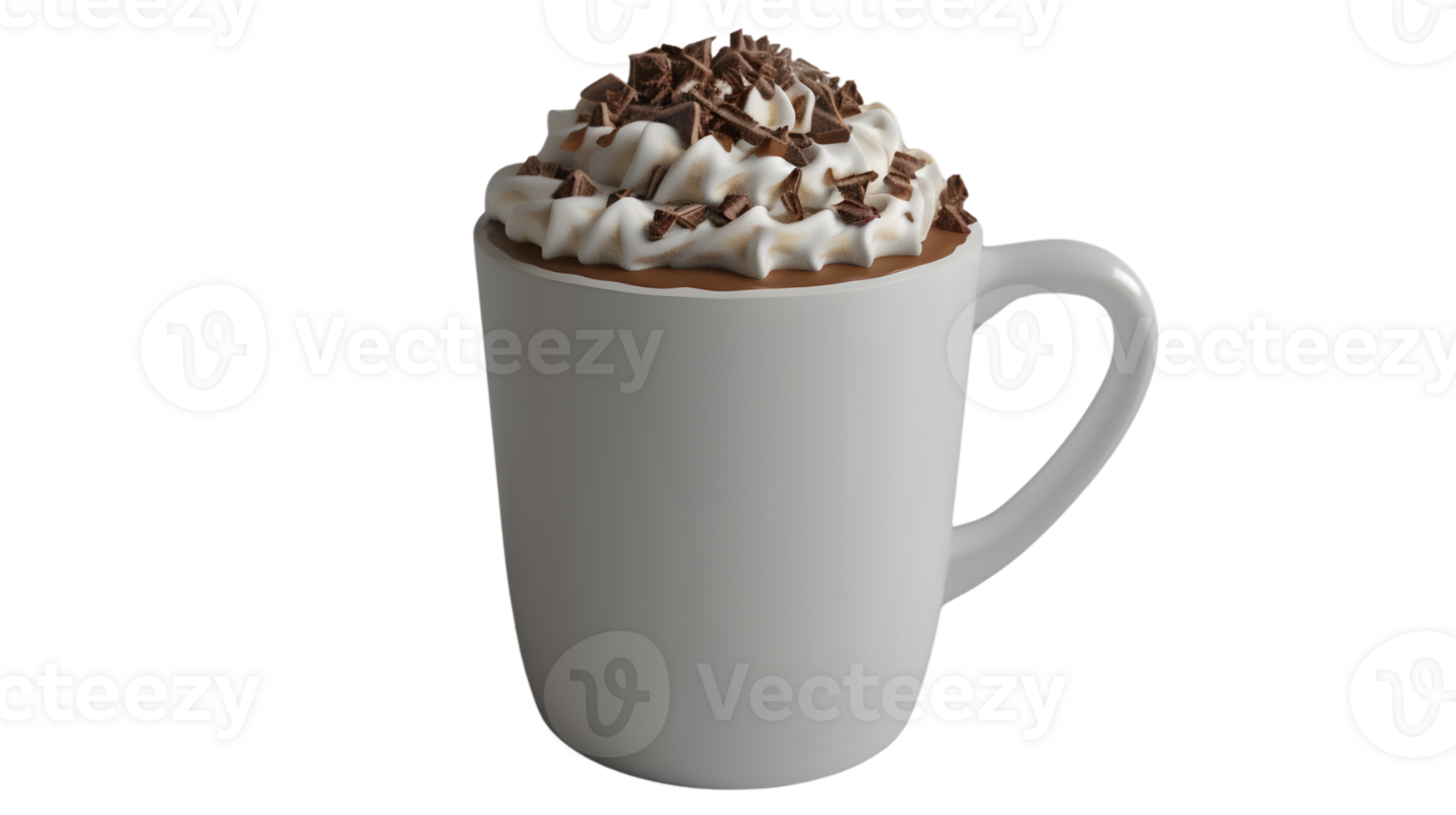 Delicious Hot Chocolate with Whipped Cream and Chocolate Shavings in a White Mug png