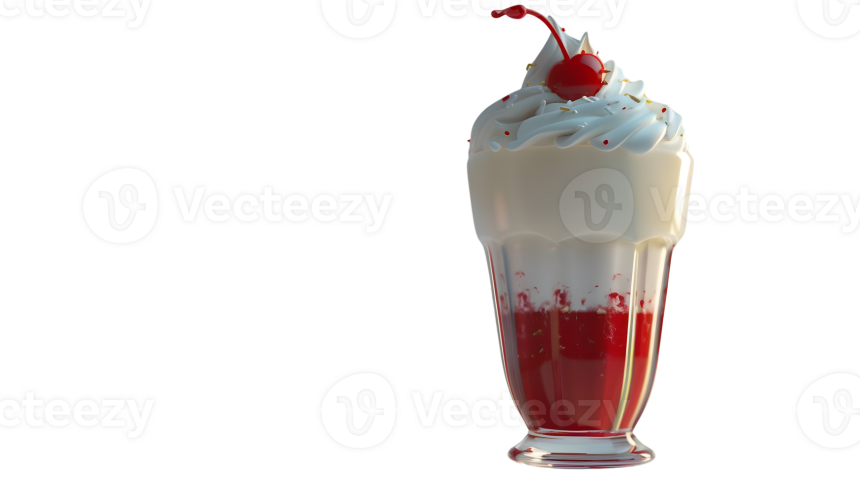 Delicious Strawberry Milkshake with Whipped Cream and Cherry on Top png
