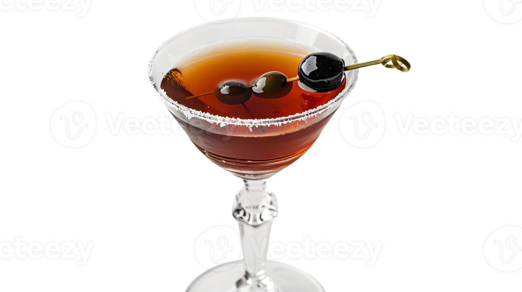 Elegant Cocktail in a Martini Glass with Olives and Salt Rim Perfect for Bar Menus and Drink P png