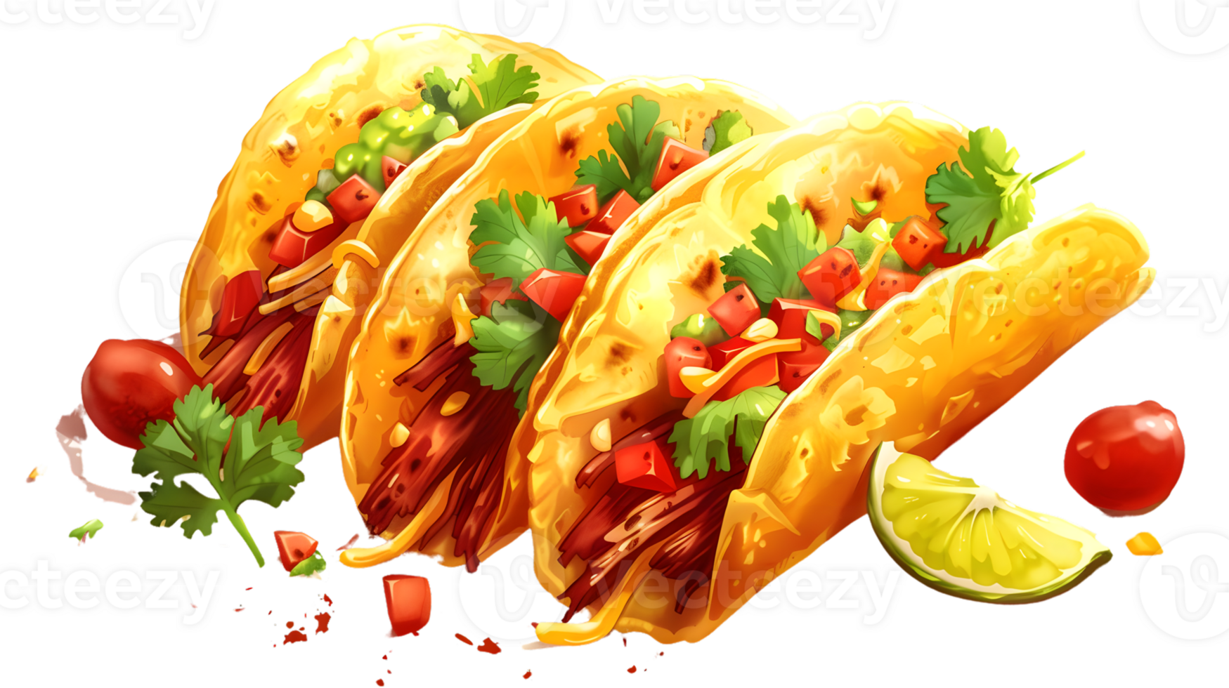 Delicious Tacos with Fresh Ingredients and Cilantro Garnish png