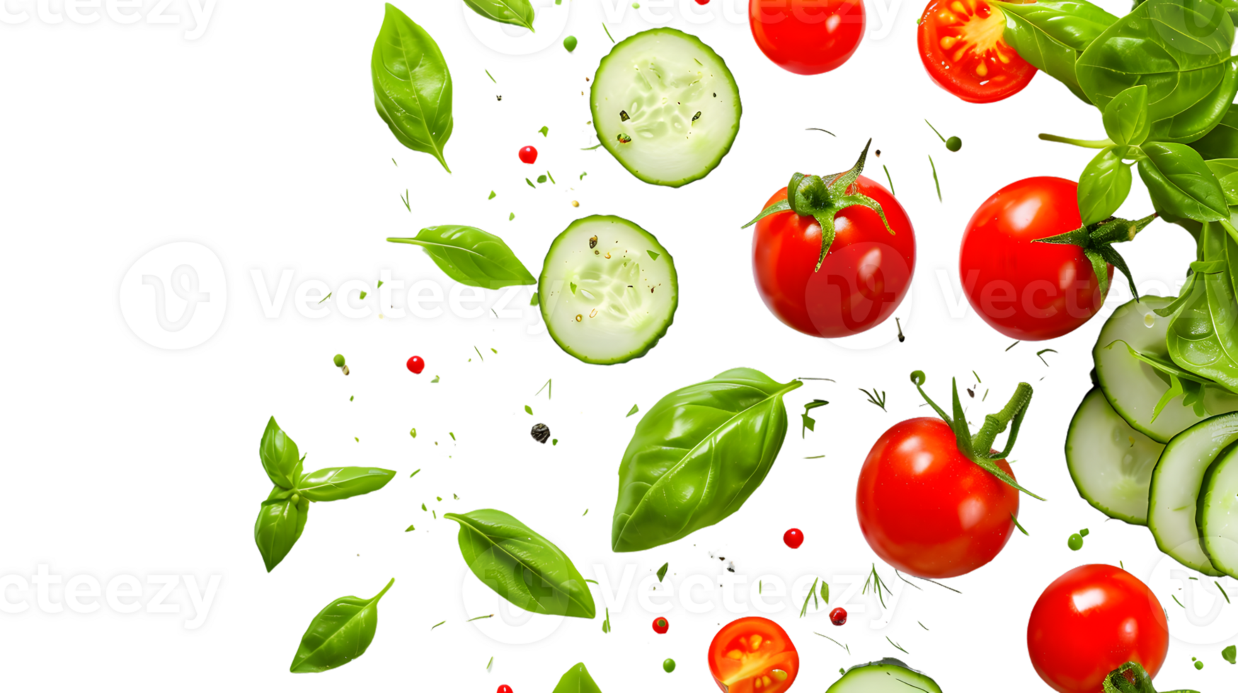 Fresh Produce Explosion Vibrant Slices of Vegetables and Herbs Floating in Air for Culinary an png