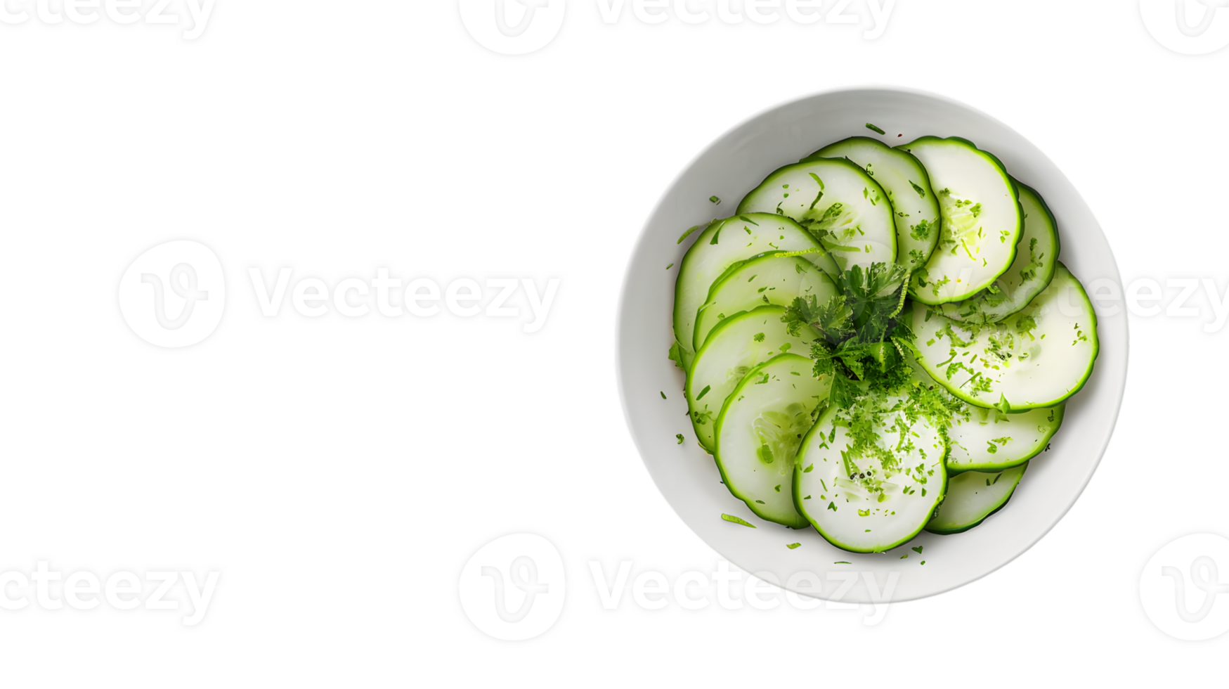 Fresh Sliced Cucumber Salad in a White Bowl Garnished with Herbs for Healthy Eating and Culina png