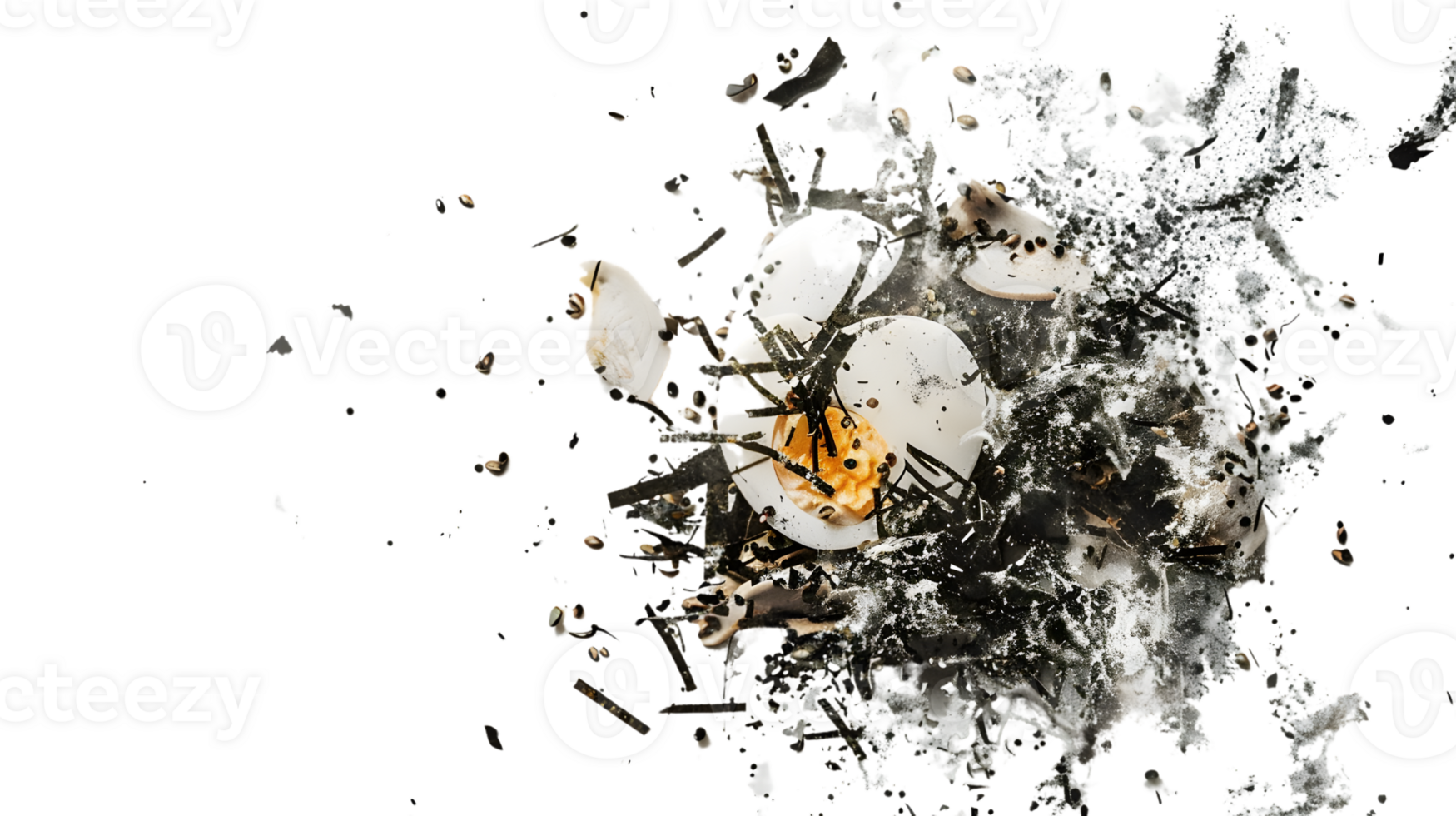Exploding Food Art Abstract Culinary Splash with Egg and Seaweed png