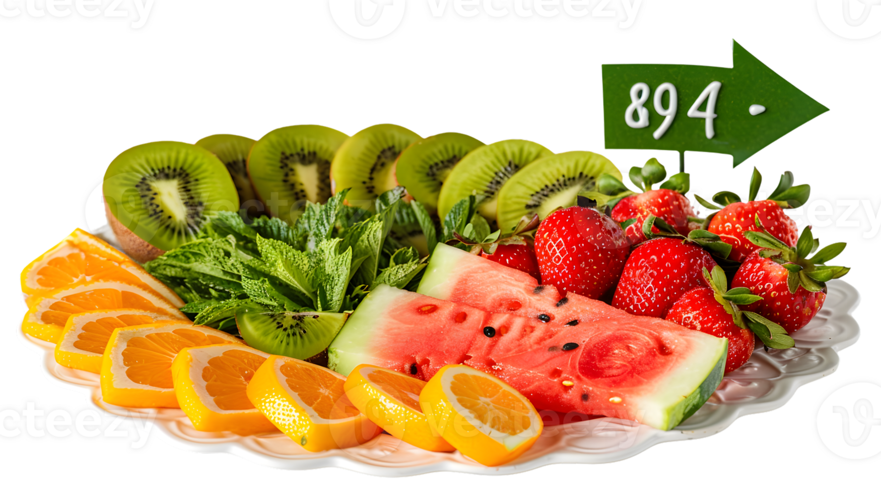 Fresh Fruit Platter Sliced Watermelon Strawberries Kiwi Oranges png