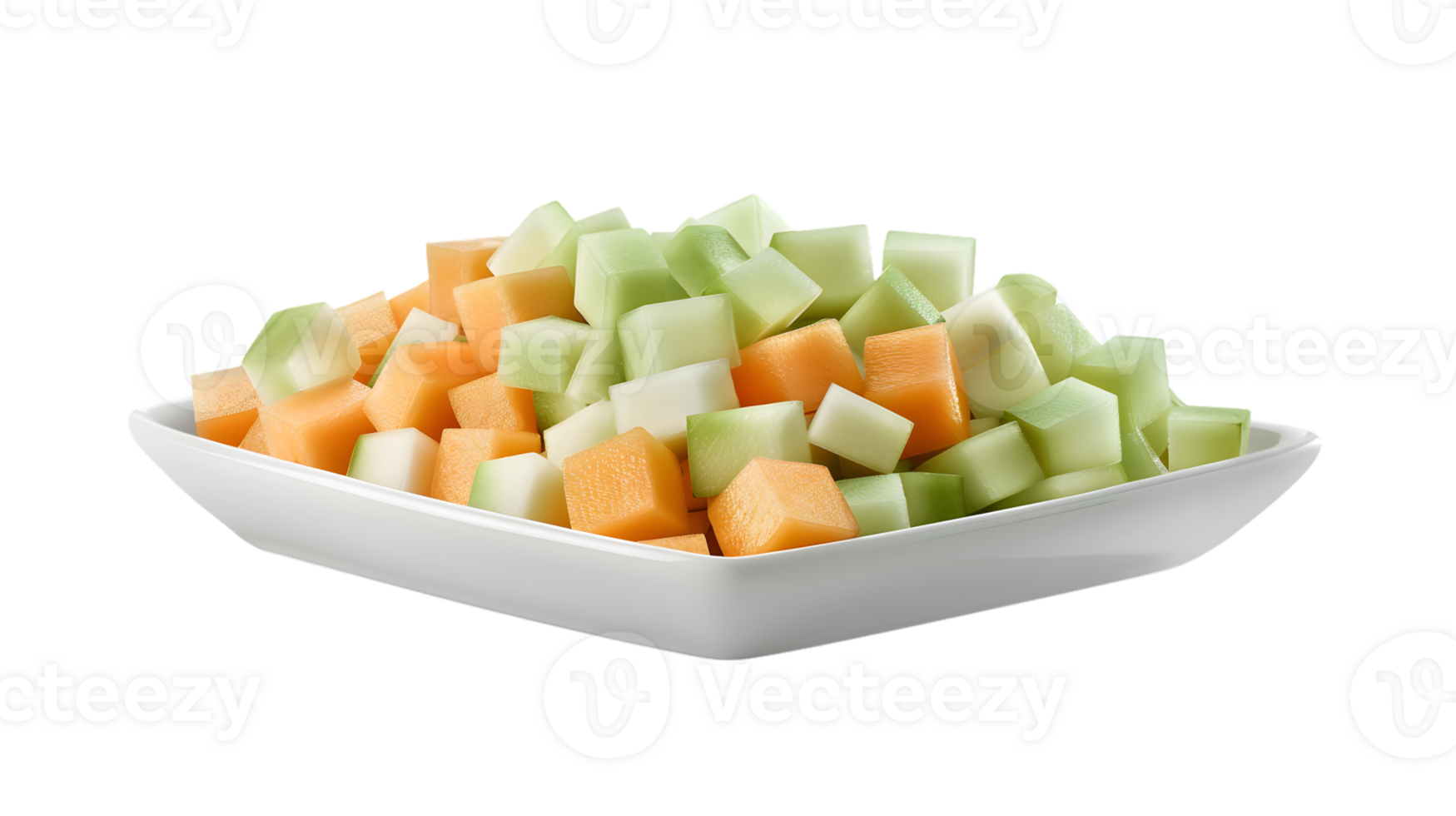 Freshly Cut Melon Cubes on a White Plate A Vibrant and Healthy Snack Option for Culinary Creat png