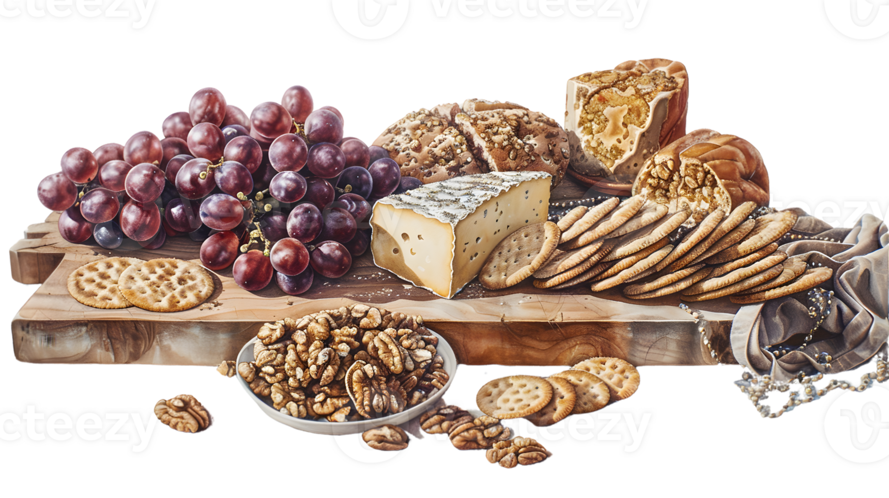 Gourmet Cheese Board with Grapes Crackers and Nuts Perfect for Food Blog Menu or Recipe png