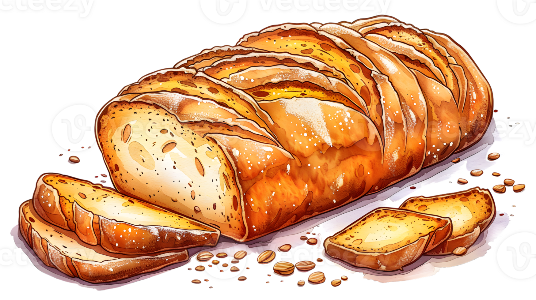 Golden Brown Loaf of Bread Sliced and Ready to Eat png