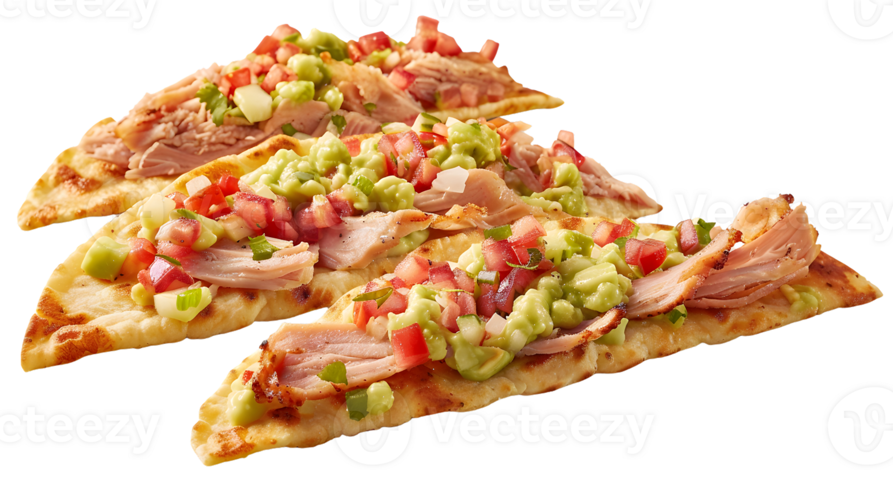 Grilled Flatbread Appetizer with Guacamole and Meat Topping png