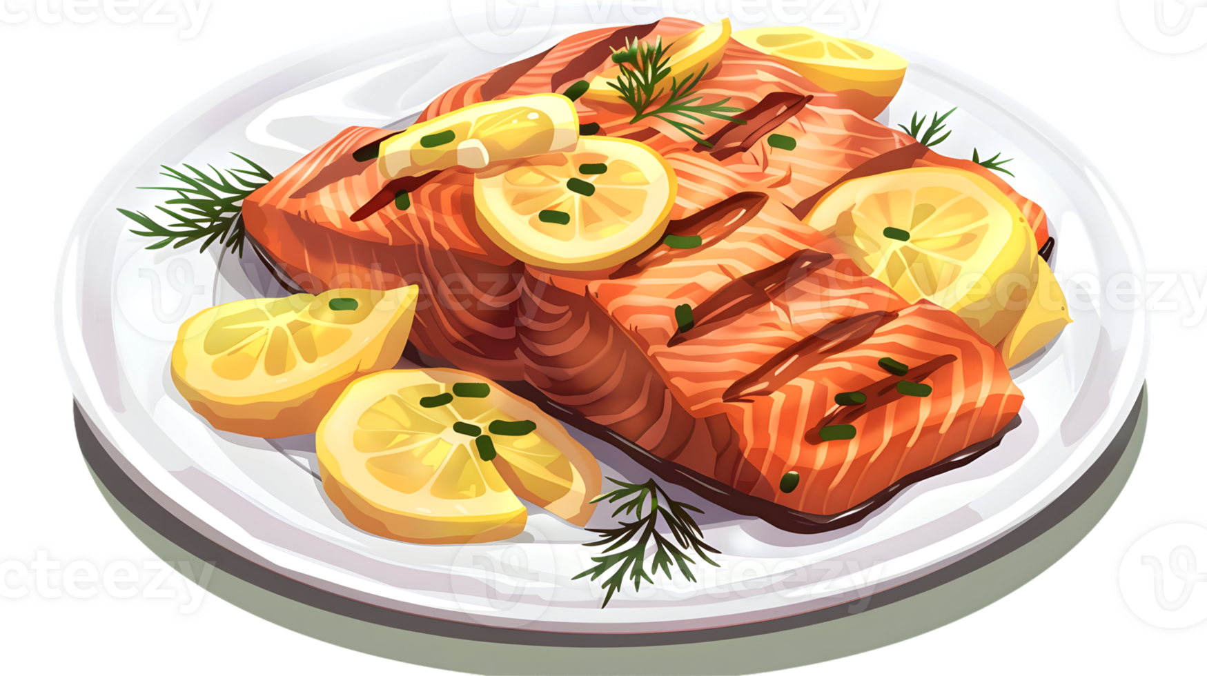 Grilled Salmon with Lemon and Dill on a Plate png