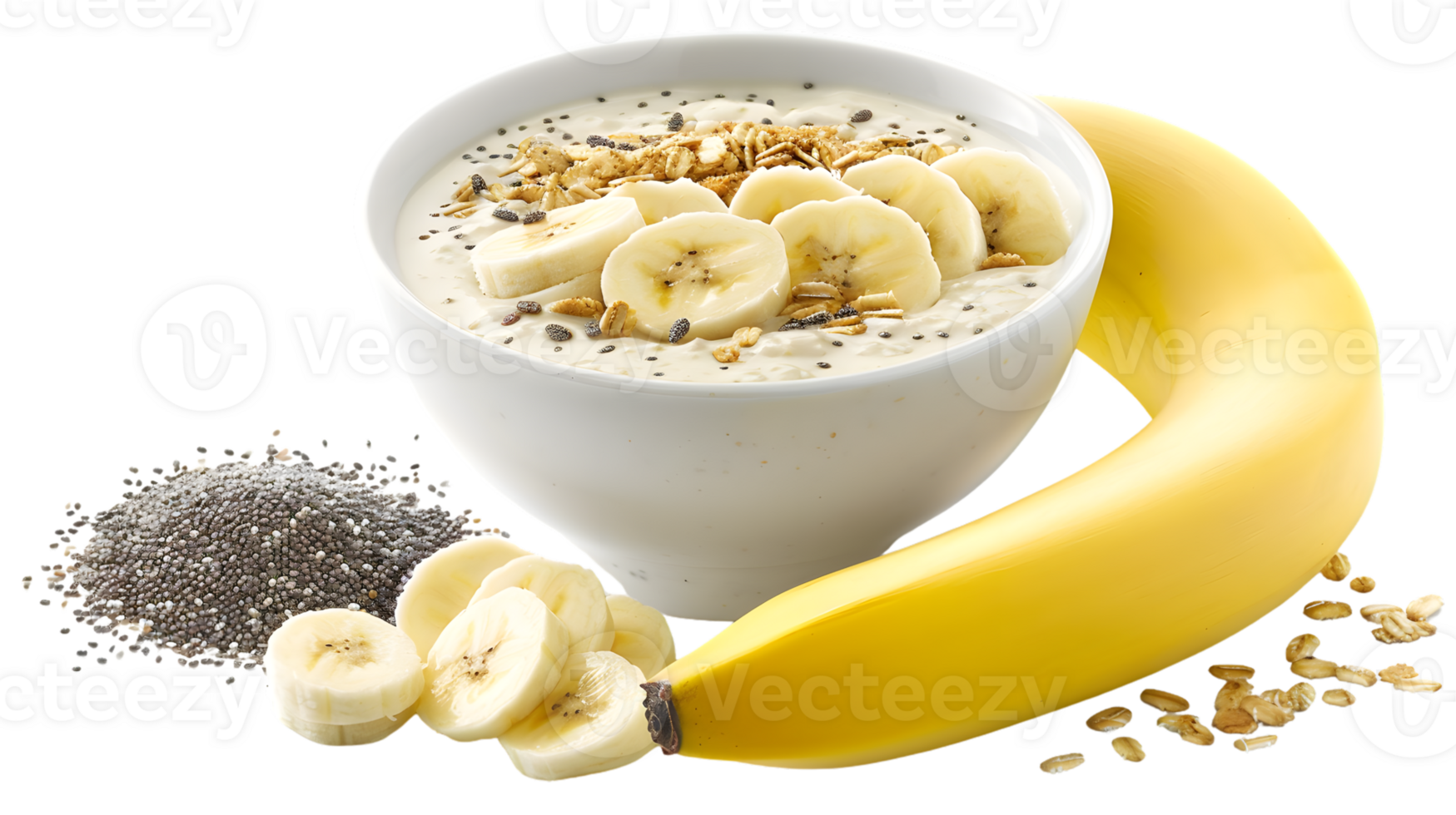 Healthy Breakfast Bowl with Banana and Granola Topping png