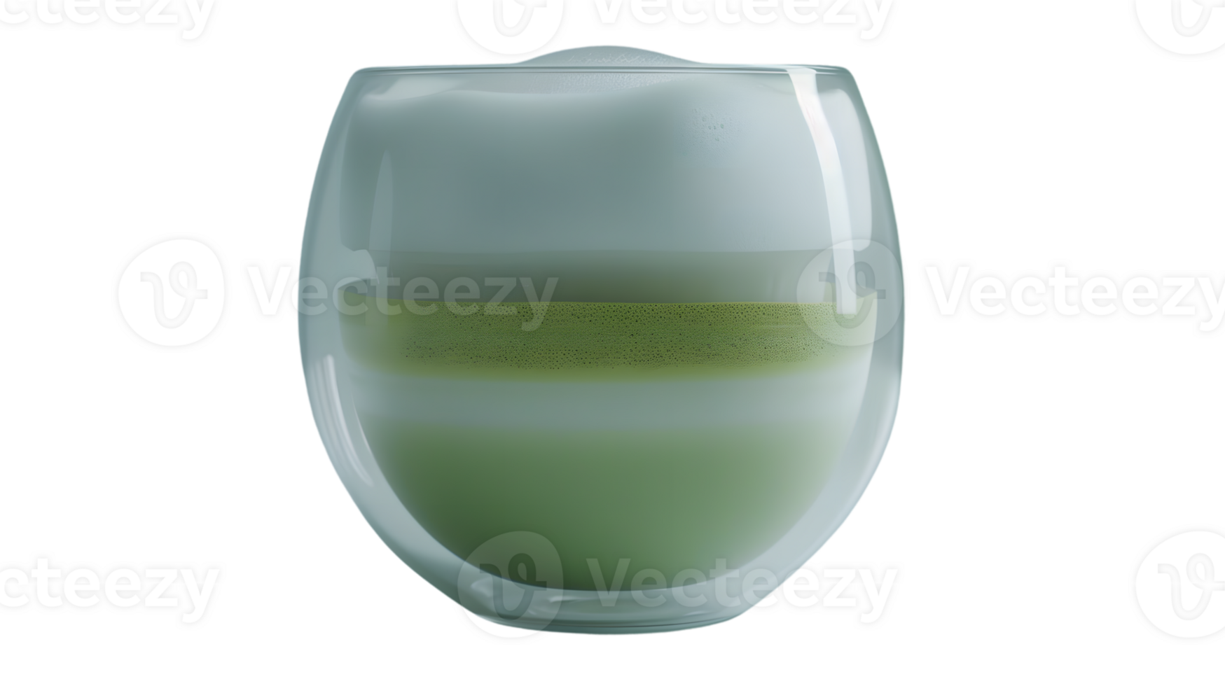 Layered Beverage in a Glass A Refreshing Green Drink with Frothy Top and Creamy Middle Layer png