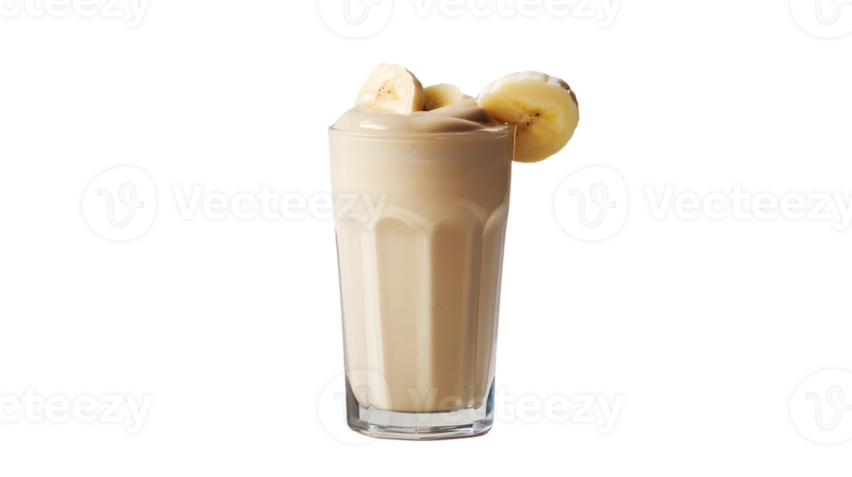 Refreshing Banana Milkshake in a Glass with Slices of Banana on Top Perfect for Summer Drinks png