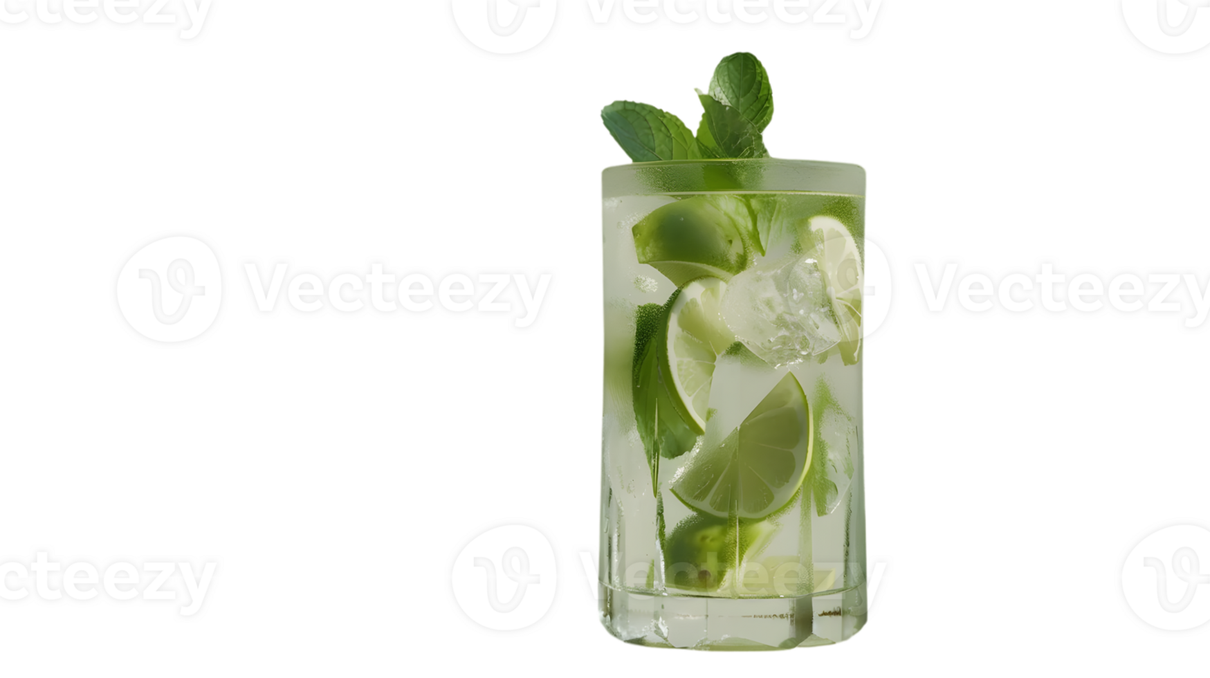 Refreshing Citrus Beverage with Ice and Herbs in a Glas s png