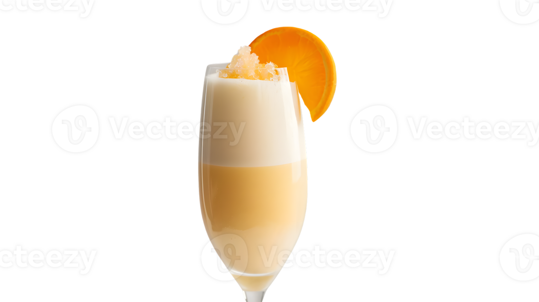 Refreshing Citrus Cocktail in a Flute Glass with Frothy Top and Orange Garnish png