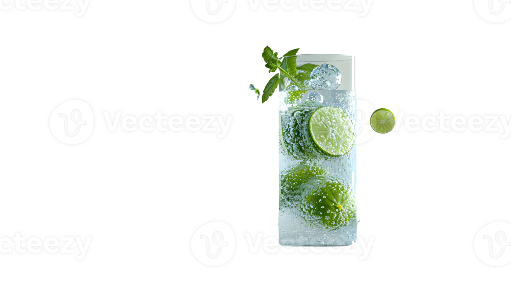 Refreshing Citrus Beverage with Mint and Lime Slices in a Tall Glass png