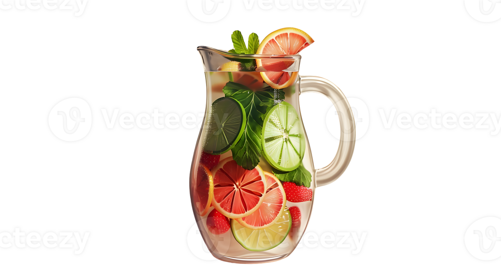 Refreshing Citrus Infused Water in a Glass Pitcher with Mint and Slices of Lemon Lime and Gra png