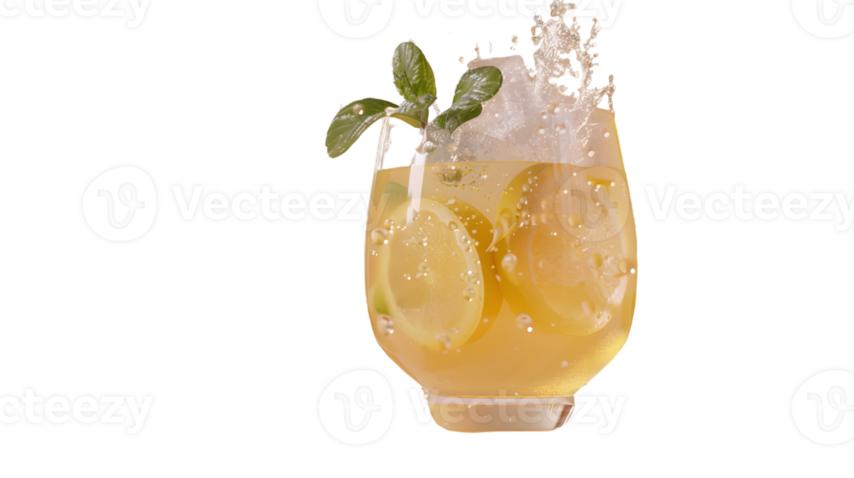 Refreshing Citrus Beverage with Lemon Slices and Mint Garnish Splashing Liquid for a Dynamic P png