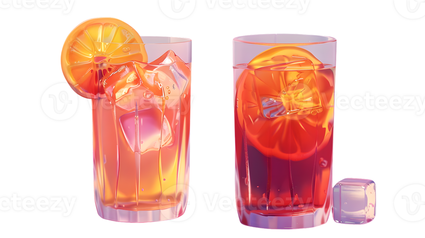 Refreshing Citrus Beverage with Ice Cubes in Glassware png