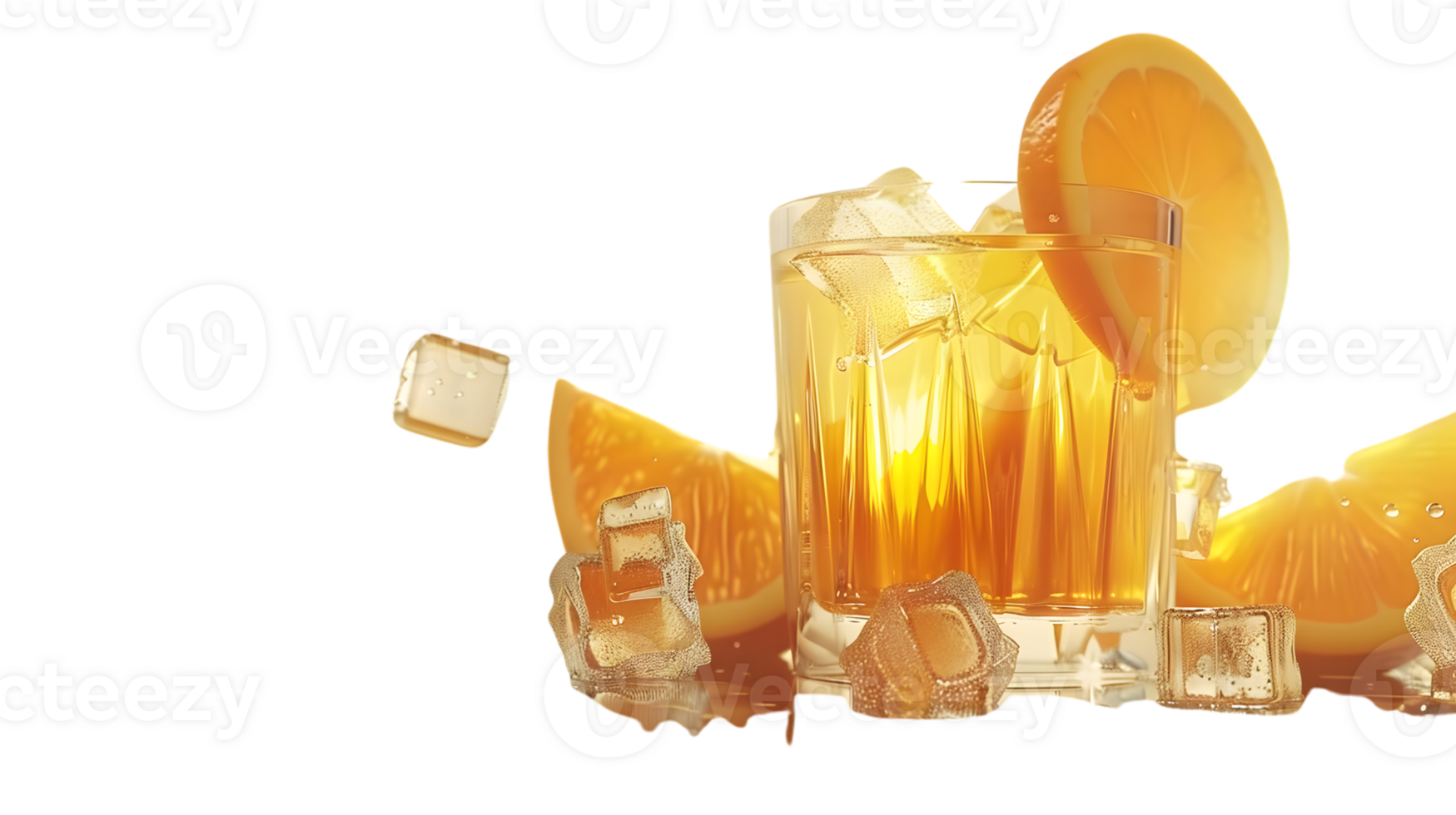 Refreshing Citrus Beverage with Ice Cubes and Orange Slices in a Glass Perfect for Summer Dri n png