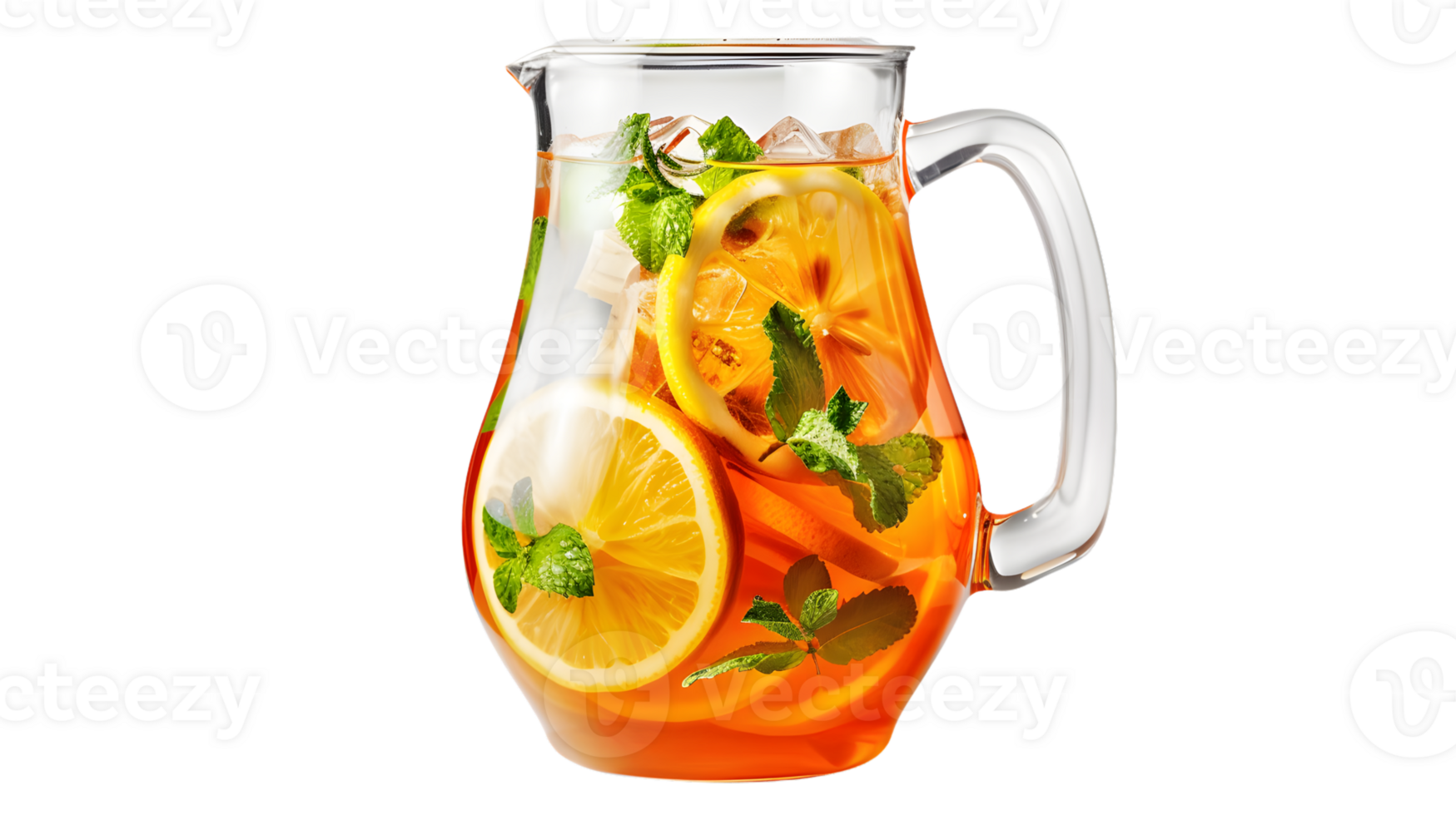 Refreshing Citrus Infused Water in a Glass Pitcher with Ice and Herbs png
