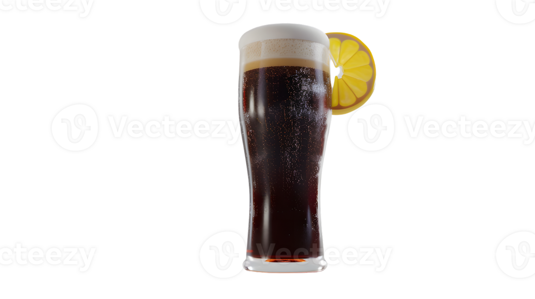 Refreshing Dark Beverage with Lemon Garnish in a Tall Glass png