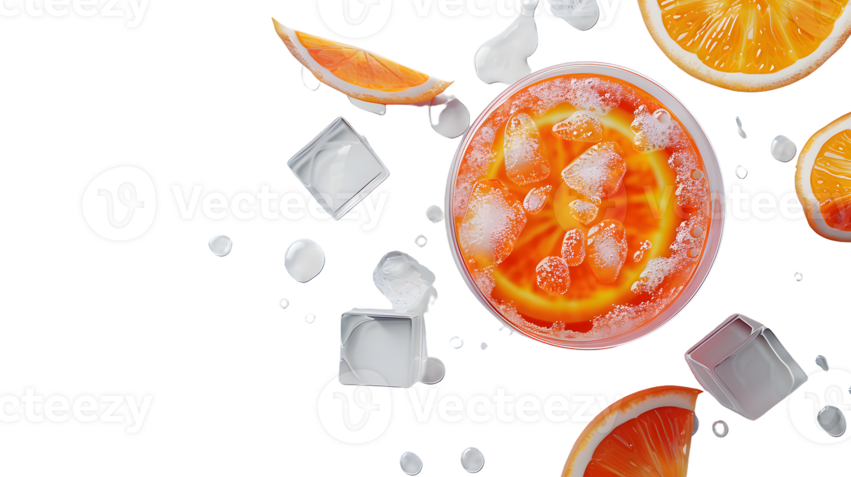 Refreshing Citrus Beverage with Ice Cubes and Slices Floating Around png