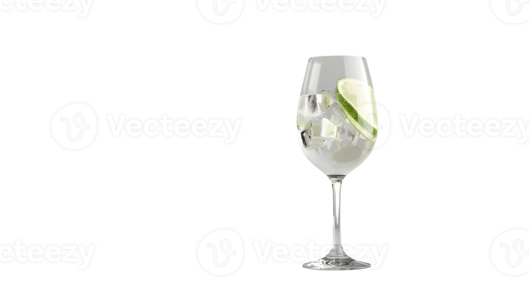 Refreshing Glass of Citrus Beverage with Ice Cubes and Lime Garnish on a Black Background png