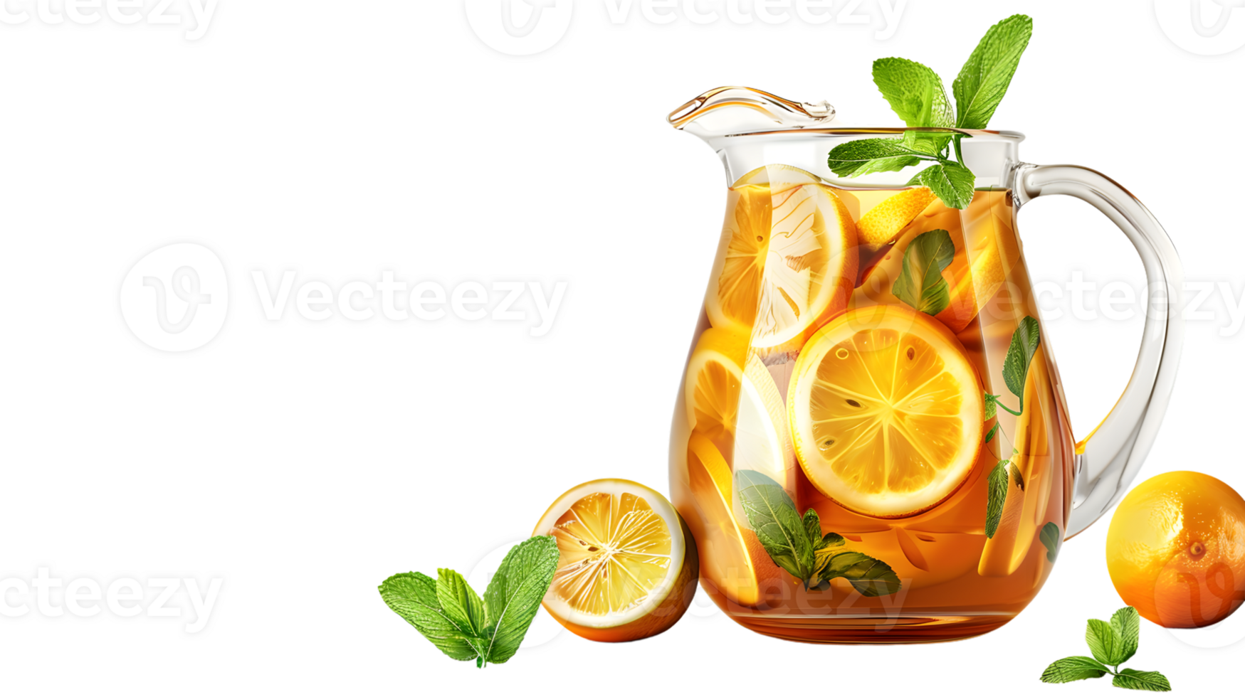 Refreshing Citrus Infusion A Glass Pitcher Filled with Lemon Slices Mint Leaves and Orange J png