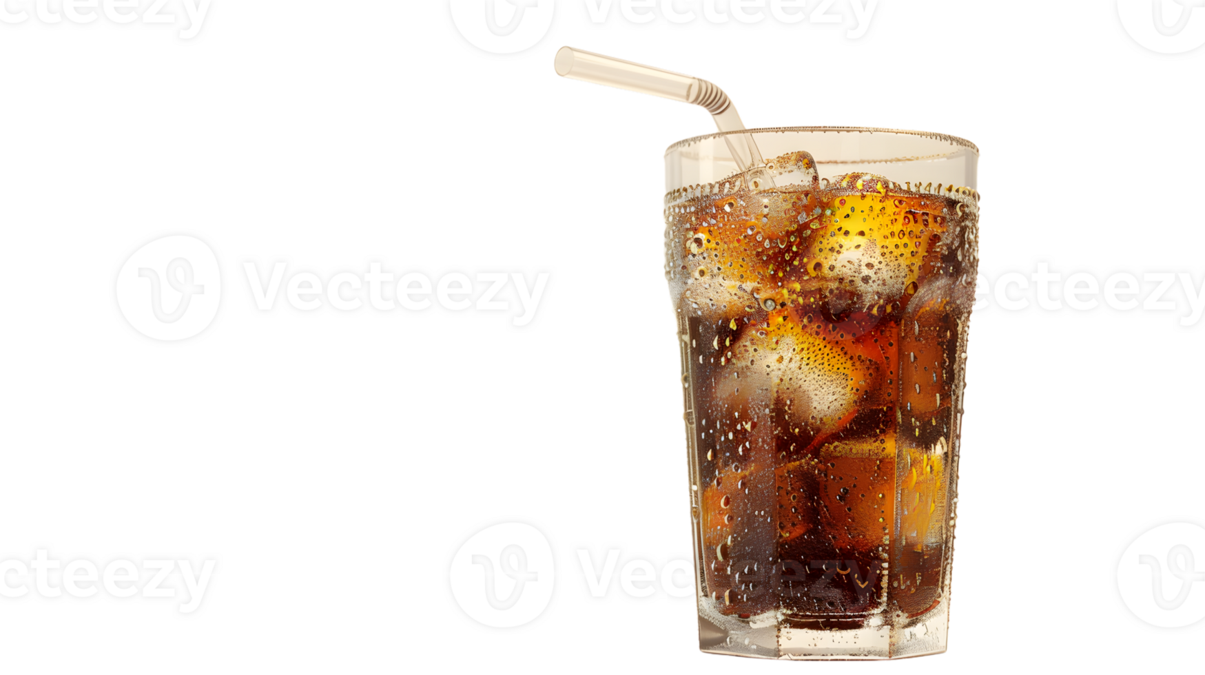 Refreshing Cold Beverage with Ice and Straw in a Transparent Glass png