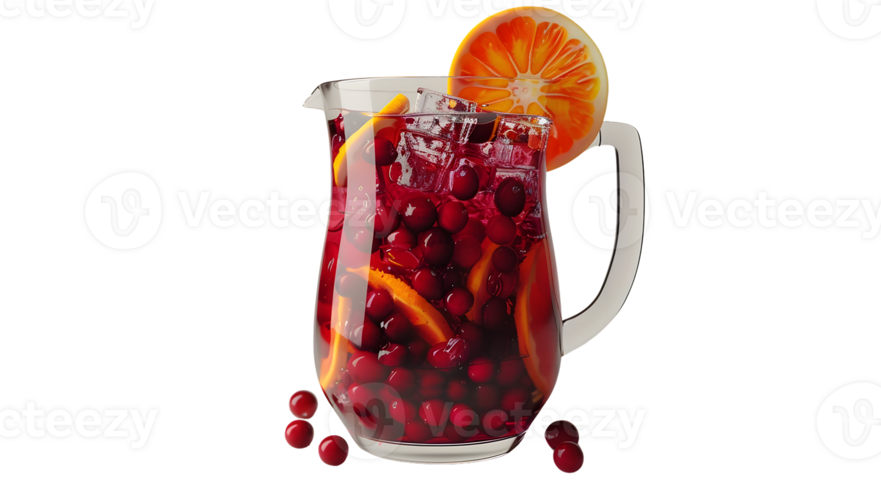 Refreshing Fruit Punch in a Pitcher with Ice Cranberries and Orange Slices for Summer Parties png